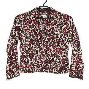Womens Charter Club Leopard Print Corduroy Jacket Button Front Long Sleeves L